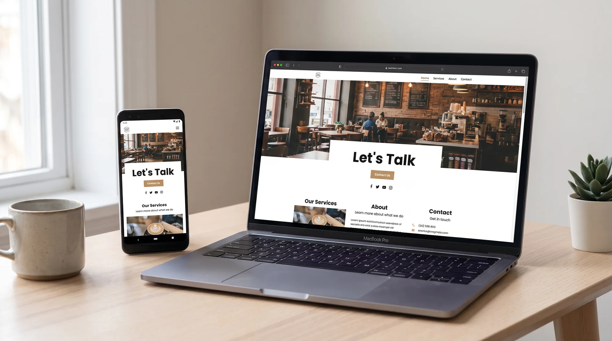 A laptop and phone showing the same finished website on both screens